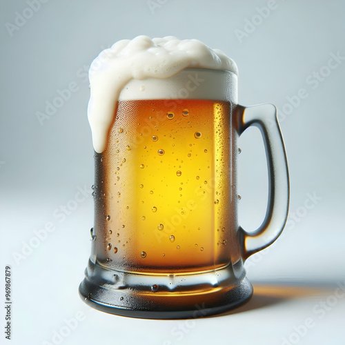 Jarra de cristal de cerveza fría con espuma