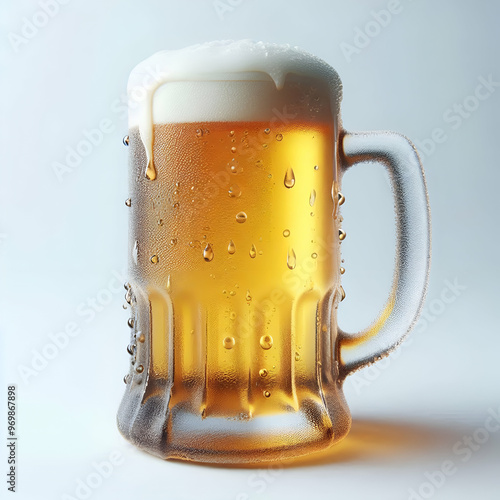 Jarra de cristal de cerveza fría con espuma