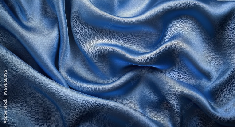 Soft blue satin fabric draping elegantly over a surface creating smooth curves and texture Soft blue satin fabric draping elegantly over a surface creating smooth curves and texture