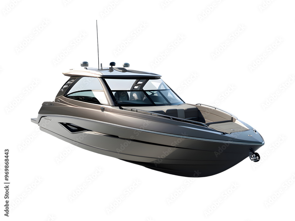 Naklejka premium Sleek Modern Boat with Streamlined Design, Perfect for Speed and Luxury, Isolated for Versatile Use