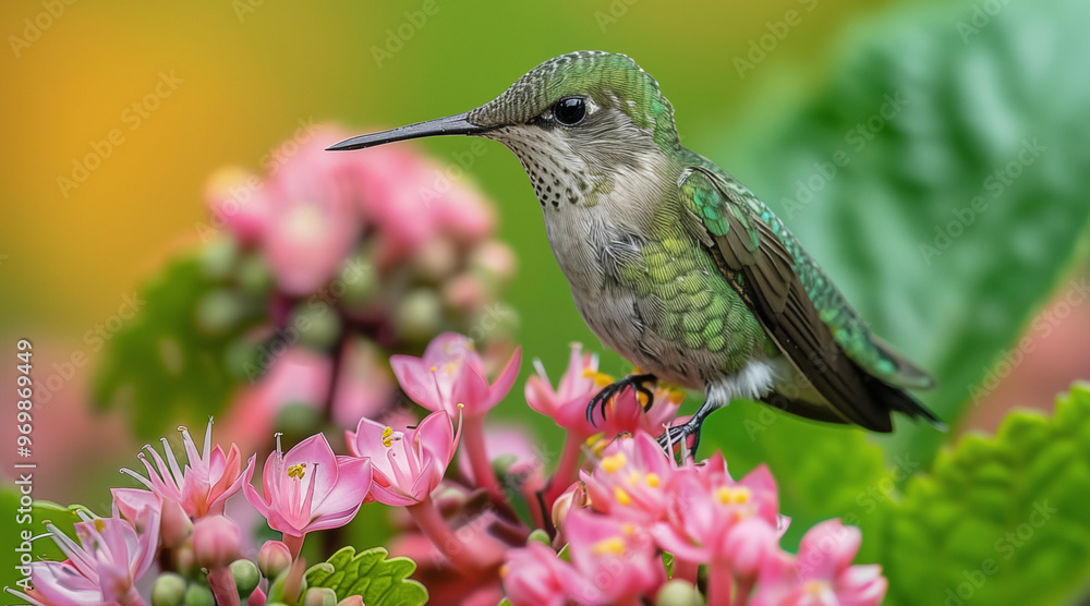 Naklejka premium Hummingbird in the wild. Beautiful extreme close-up. Chilli. Printable photo with Instant Download. Digital photography. Art Decor. Digital art.