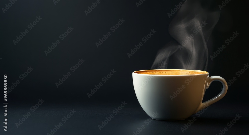 Steaming orange cup of coffee on a dark surface with swirling vapor in a cozy setting Steaming orange cup of coffee on a dark surface with swirling vapor in a cozy setting