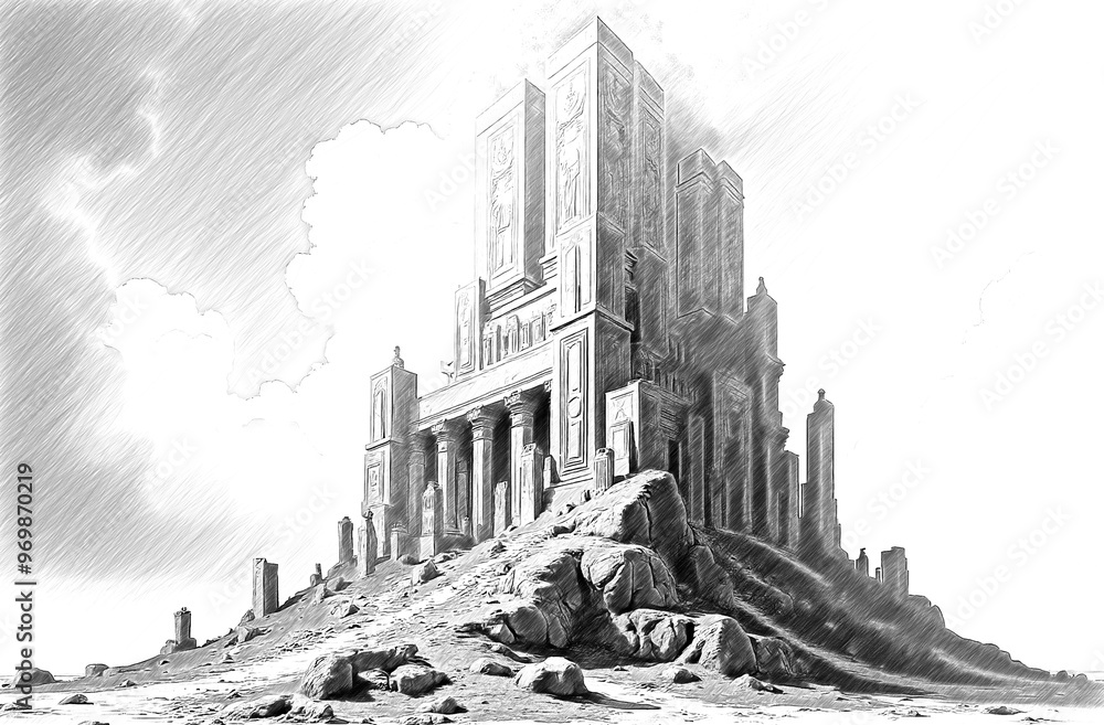 Obraz premium Sketch illustration of a magnificent monument, a product of imagination.