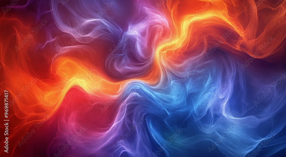 Colorful abstract swirls blend warm and cool tones in a vibrant digital artwork Colorful abstract swirls blend warm and cool tones in a vibrant digital artwork