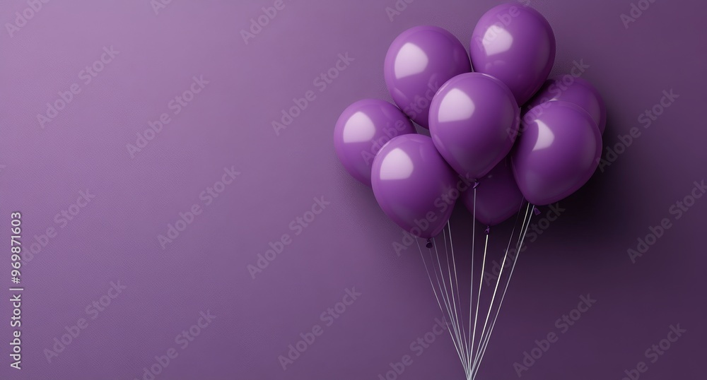 A bunch of vibrant purple balloons floating against a solid purple background A bunch of vibrant purple balloons floating against a solid purple background