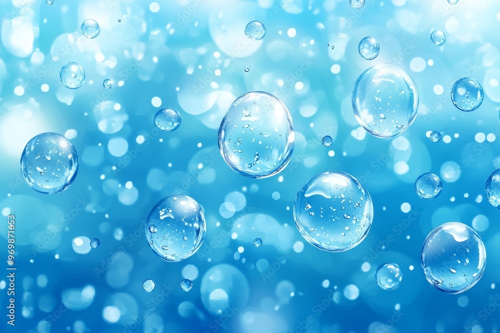 A beautiful abstract background of water drops on a blue surface. The drops create a sense of purity, peace, and serenity. This background is perfect for representing concepts such as cleanliness, fre A beautiful abstract background of water drops on a blue surface. The drops create a sense of purity, peace, and serenity. This background is perfect for representing concepts such as cleanliness, fre