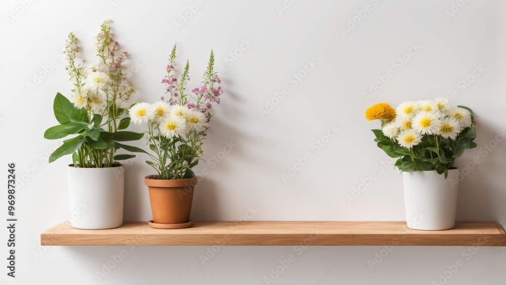 wooden shelf with flowers wooden shelf with flowers