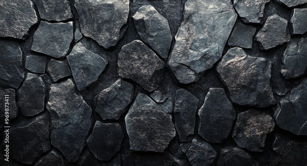 Fototapeta premium Textured black stone wall with natural patterns and shapes for background design options