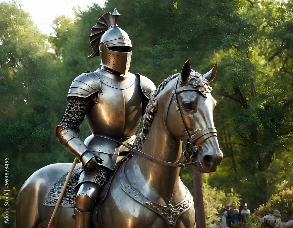 Knight in armor on horseback in the park. Medieval period. Knight in armor on horseback in the park. Medieval period.