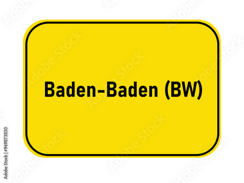 German yellow town entrance sign Baden-Baden BW