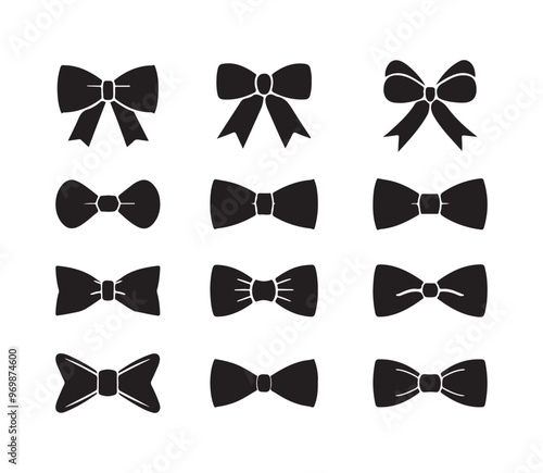 Collection of different type bow tie icon on white background