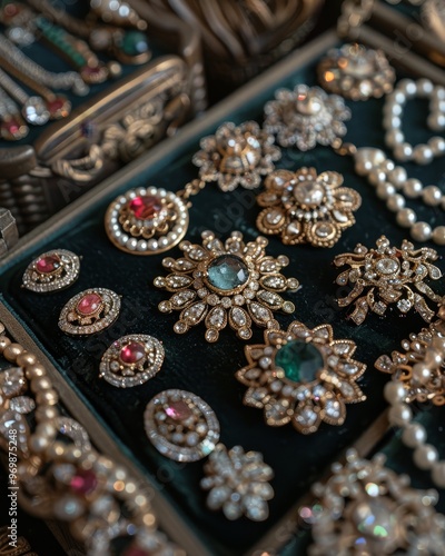 A stunning collection of vintage jewelry showcasing intricate designs and vibrant gemstones, perfect for any fashion enthusiast.