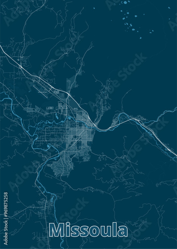 Missoula, Montana, USA artistic blueprint map poster