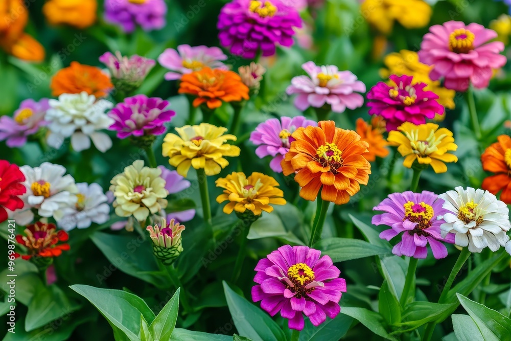 A close-up shot of a summer garden bursting with colorful zinnia flowers in full bloom, symbolizing joy, abundance, and the beauty of nature's diversity. A close-up shot of a summer garden bursting with colorful zinnia flowers in full bloom, symbolizing joy, abundance, and the beauty of nature's diversity.