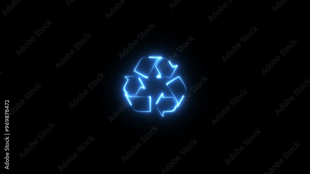 Glowing looping icon recycling symbol neon effect, black background. Glowing looping icon recycling symbol neon effect, black background.