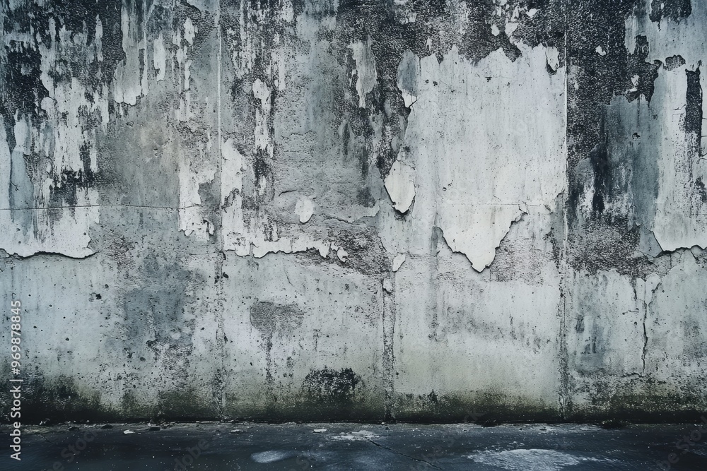 Obraz premium A distressed concrete wall with patches of wet and dry paint, showcasing a raw and industrial aesthetic. The texture evokes a sense of time, decay, and resilience.