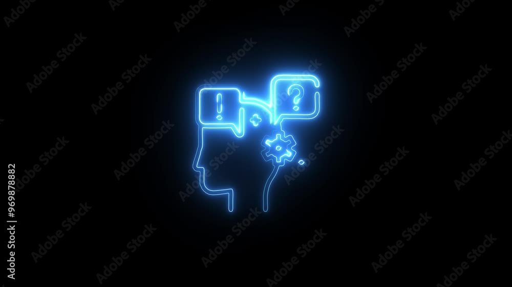 Human head line icon animation. Glowing neon human head on black background. Neon line of human head at different angles. Neon line head icon and 4K video. Human head line icon animation. Glowing neon human head on black background. Neon line of human head at different angles. Neon line head icon and 4K video.