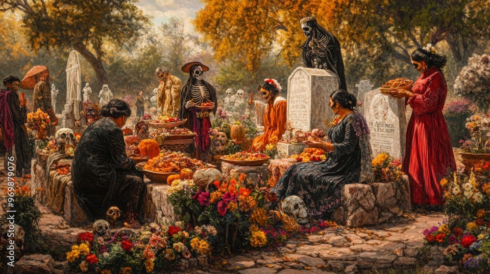 Fototapeta premium Day of the Dead Celebration in a Cemetery