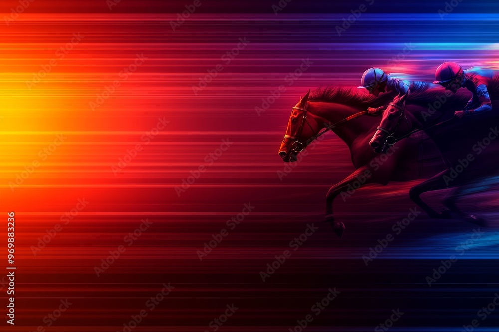 A powerful illustration of a horse racing at high speed, captured in a ...