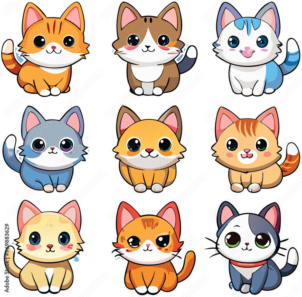 Fototapeta premium Adorable Cat Stickers A Collection of Cute and Playful Designs