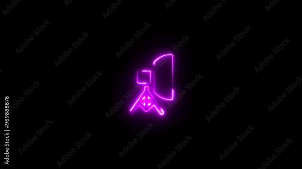 Neon glowing line video camera icon concept on black background. Neon glowing line video camera icon concept on black background.