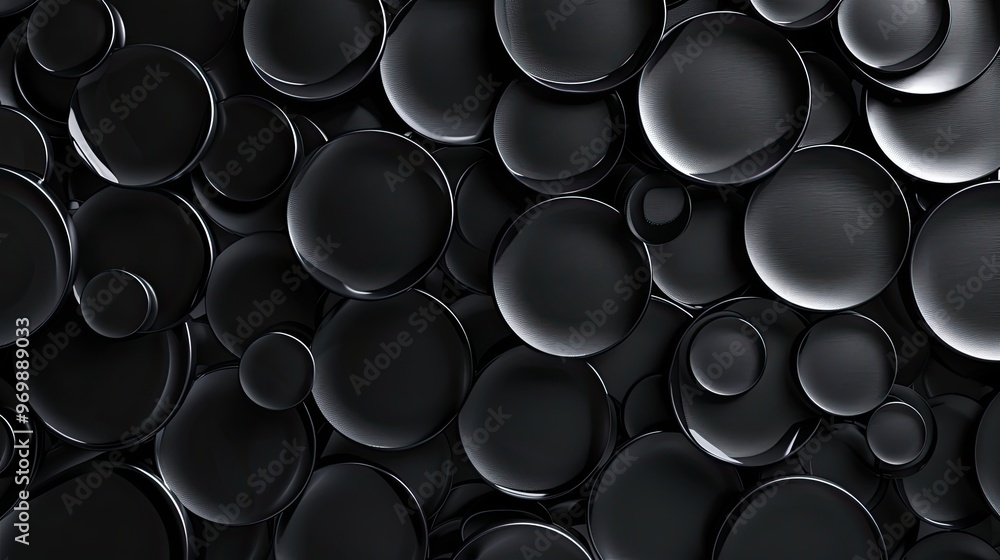 A black and white photo of plates with a black background. A black and white photo of plates with a black background.