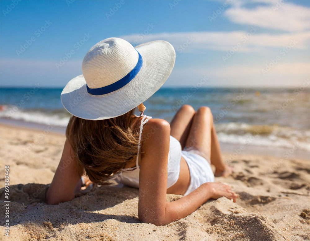 Fototapeta premium Kobieta opala się na plaży