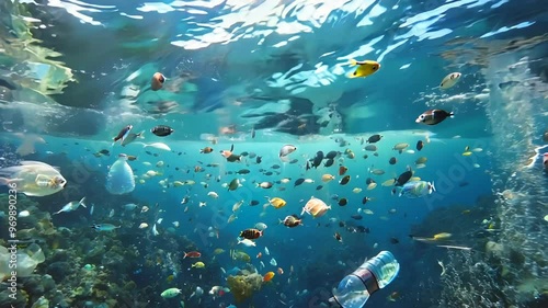 Ocean Polluted with Floating Plastic Waste