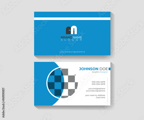 Blue creative, corporate,  modern presentation card with company logo, minimal , modern, bold,simple,  clean, vector, horizontal, , business card or visiting card Template design vector.