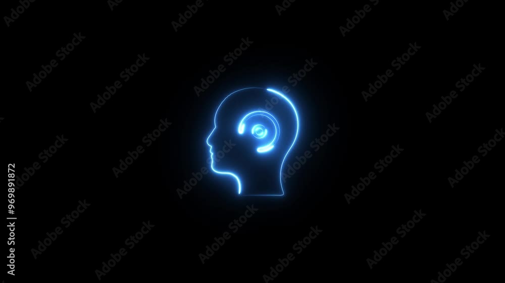 Human head line icon animation. Glowing neon human head on black background. Neon line of human head at different angles. Neon line head icon and 4K video Human head line icon animation. Glowing neon human head on black background. Neon line of human head at different angles. Neon line head icon and 4K video
