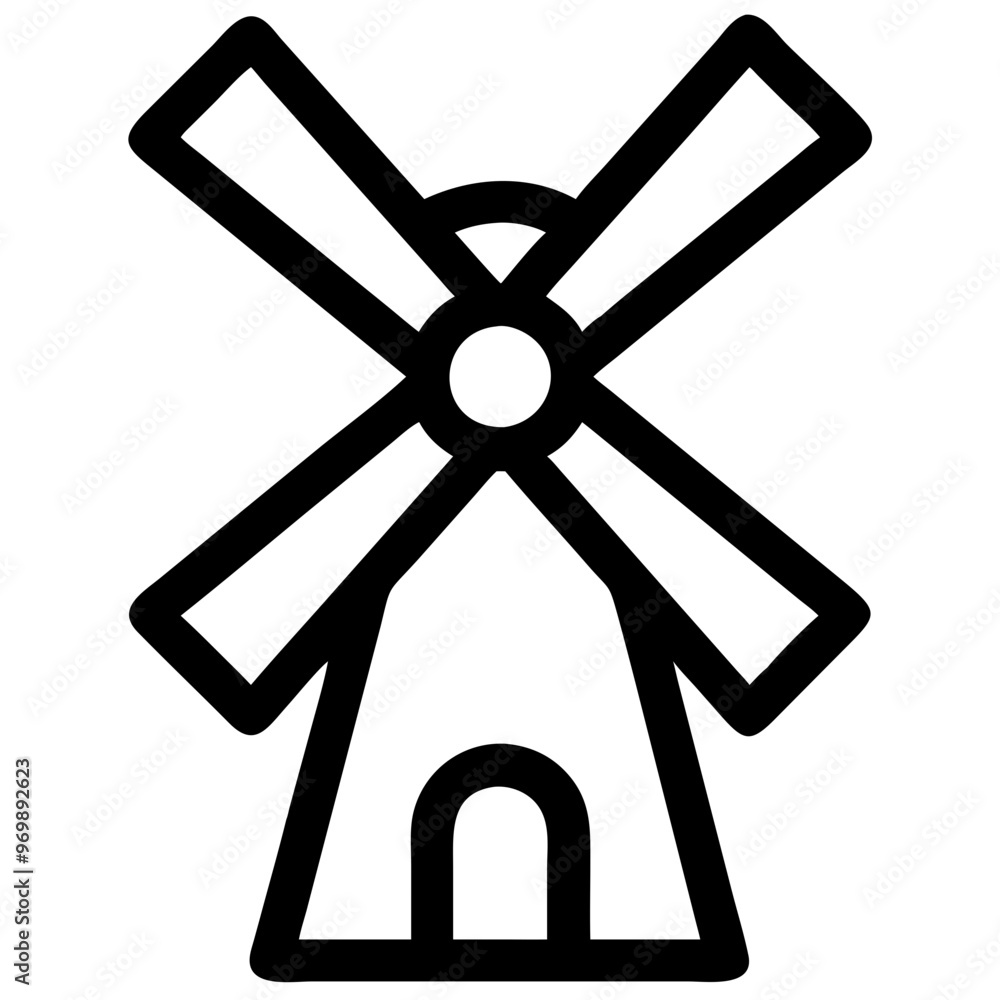 Stylized windmill icon in minimalistic black and white design on a blank background Stylized windmill icon in minimalistic black and white design on a blank background