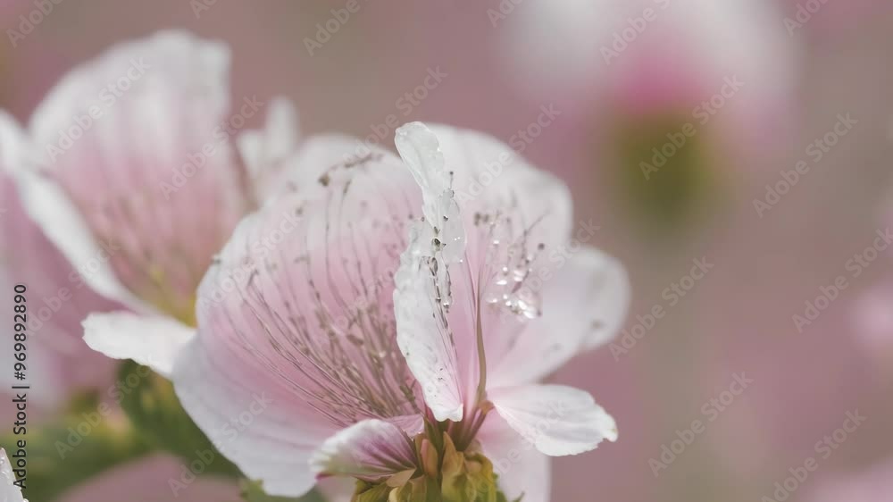 Pink flowers tremble in bloom in the morning bliss Pink flowers tremble in bloom in the morning bliss