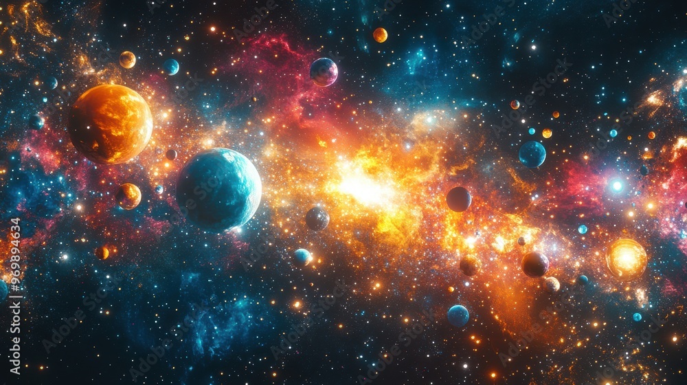 a captivating mix of planets and shooting stars in a celestial abstract collage that sparks creativity and moves emotions