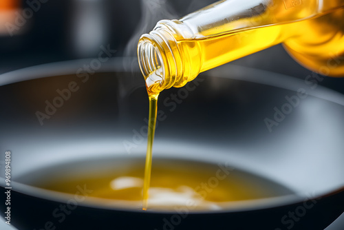 Cooking Oil Being Poured into a Wok for Preparing Meals, Culinary Process and Kitchen Cooking photo