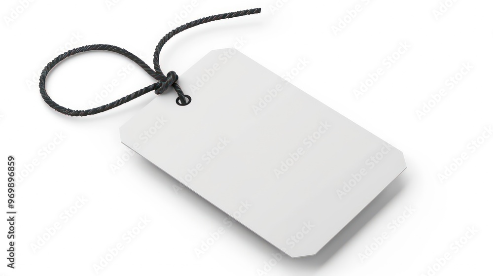 Fototapeta premium Blank white tag with black string isolated on white background.
