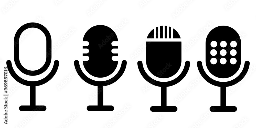 Vector set of table microphones for podcasts and broadcasting
vector microphone icons on white background Vector set of table microphones for podcasts and broadcasting
vector microphone icons on white background