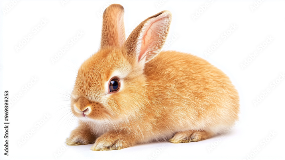 Adorable young brown rabbit sitting against a clean white background, highlighting its soft fur and expressive eyes. Adorable young brown rabbit sitting against a clean white background, highlighting its soft fur and expressive eyes.