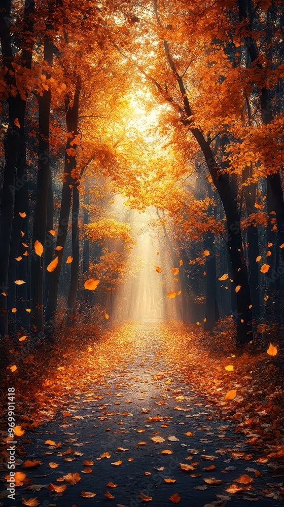 enchanting woodland path adorned with vibrant autumn foliage sunlight filtering through golden leaves creating a warm and inviting atmosphere enchanting woodland path adorned with vibrant autumn foliage sunlight filtering through golden leaves creating a warm and inviting atmosphere