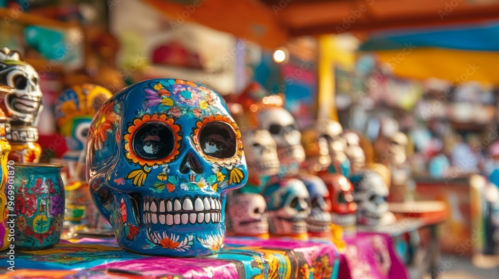 Fototapeta premium Colorful Sugar Skull Decorated with Floral Patterns