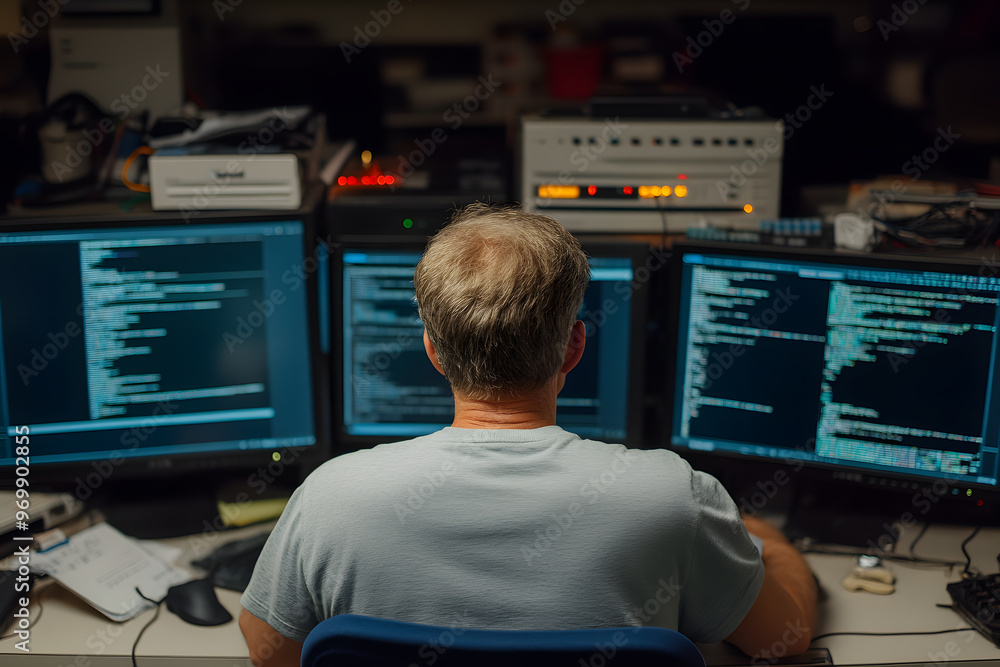 Dedicated Engineer Working on a Retro 90s Computer, Vintage Technology and Tech Enthusiast Dedicated Engineer Working on a Retro 90s Computer, Vintage Technology and Tech Enthusiast
