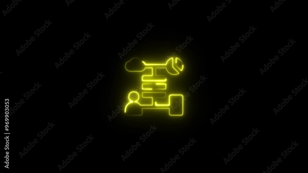 Neon Computer Network Icon Video HD - Glowing Connection Computers on Black Background., Neon Computer Network Icon Video HD - Glowing Connection Computers on Black Background.,