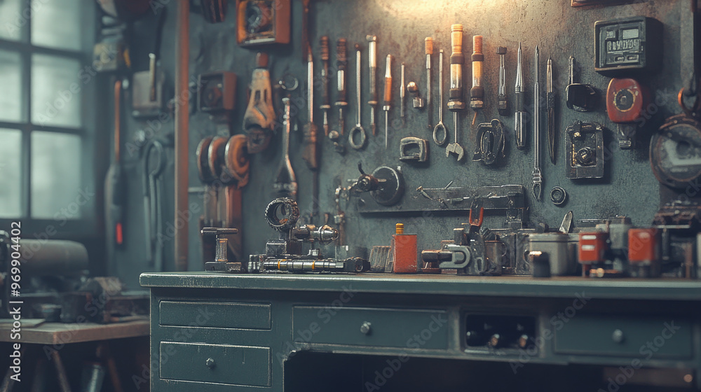 Design a scene that shows the evolution of tools within a maintenance set, from traditional hand tools to modern, high-tech equipment. Highlight advancements in tool design and functionality. Design a scene that shows the evolution of tools within a maintenance set, from traditional hand tools to modern, high-tech equipment. Highlight advancements in tool design and functionality.