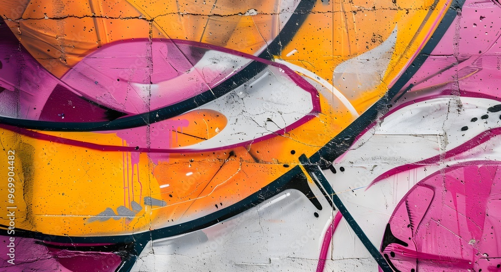 Fototapeta premium Colorful graffiti on building brick wall. Street art paintings.
