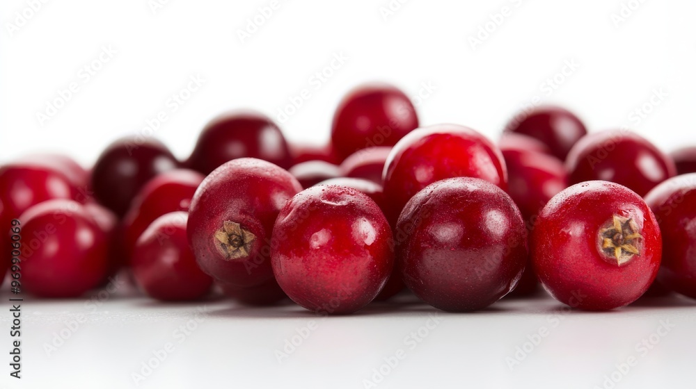 Closeup of Red Cranberries on White Background, Cranberries, Fruit, Macro Closeup of Red Cranberries on White Background, Cranberries, Fruit, Macro