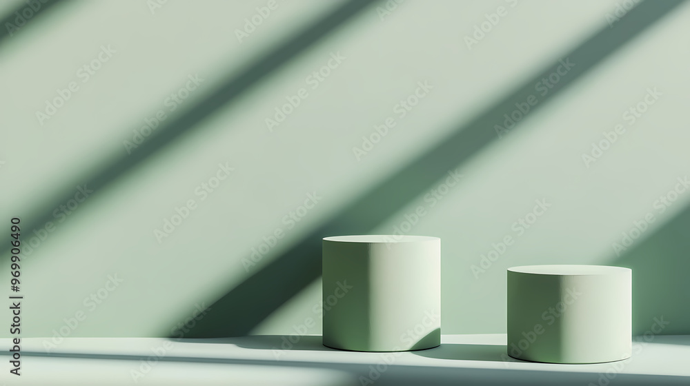 Green cylinders arranged in minimalist style Green cylinders arranged in minimalist style