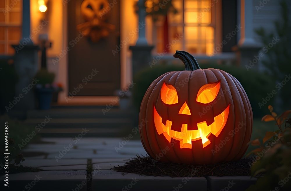 Fototapeta premium Pumpkin carved in halloween style