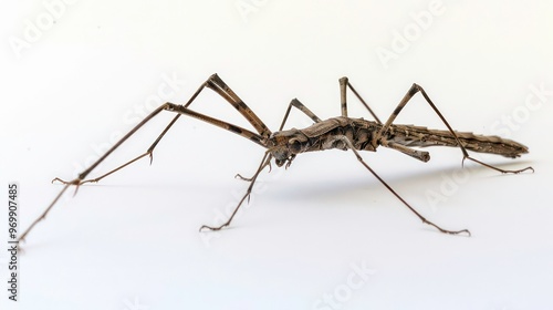 Wallpaper Mural A close-up of a stick insect with long legs and a brown body on a white background. Torontodigital.ca