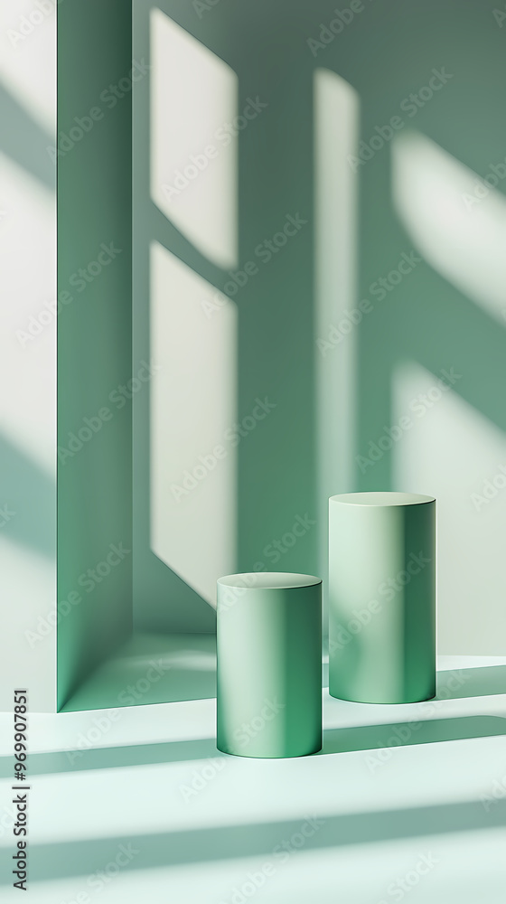 Green cylinders arranged in minimalist style Green cylinders arranged in minimalist style