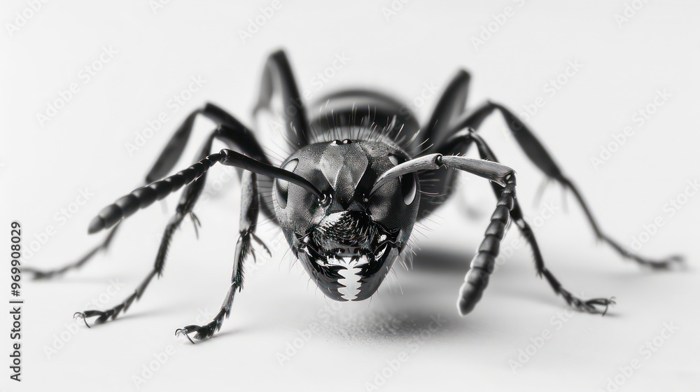 Macro close up of an ant's head with mandibles and compound eyes in sharp focus. Macro close up of an ant's head with mandibles and compound eyes in sharp focus.