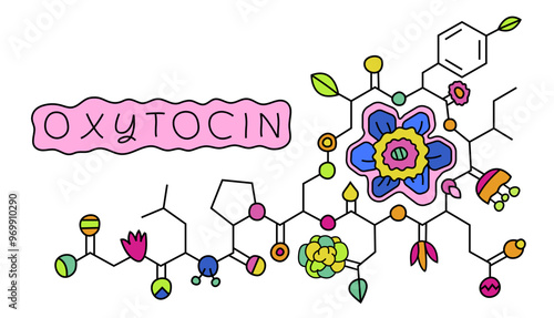 Oxytocin molecule in bright pop art style.